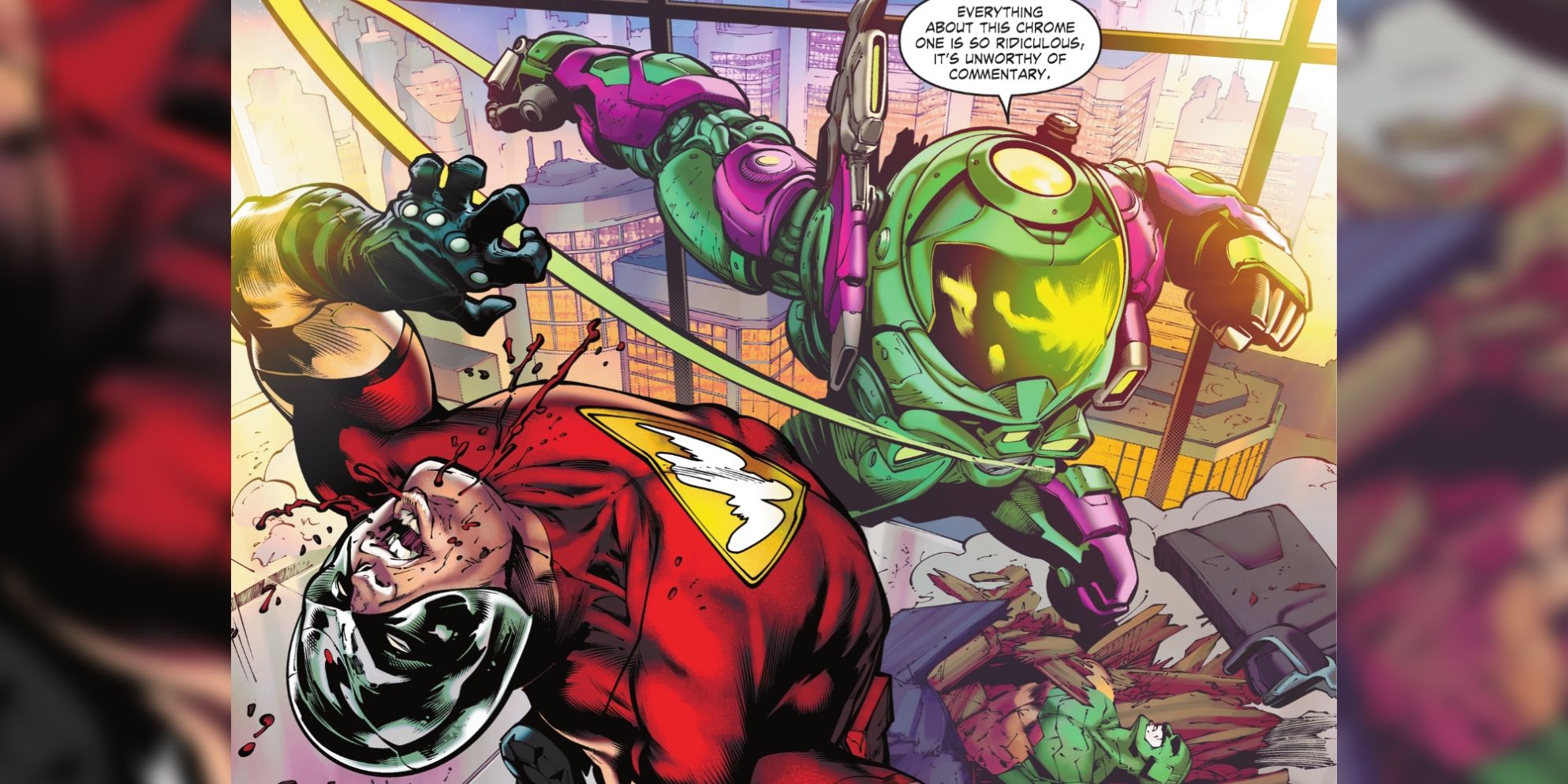 Peacemaker getting clock dby Lex Luthor in a mech