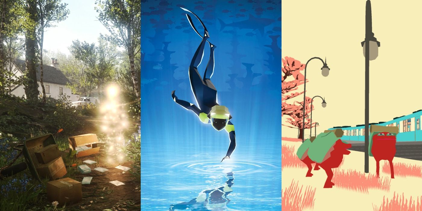 A collage of the video games Everybody's Gone To The Rapture, ABZU, and Endless Express.