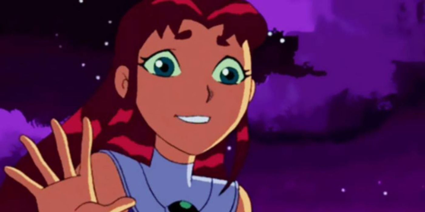 Starfire smiling and waving goodbye in Teen Titans