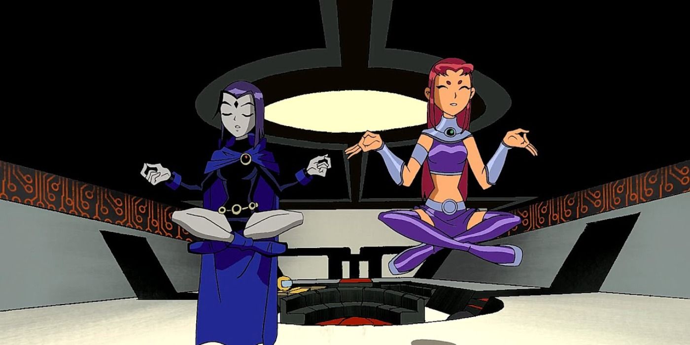 Raven and Starfire meditating together in Teen Titans