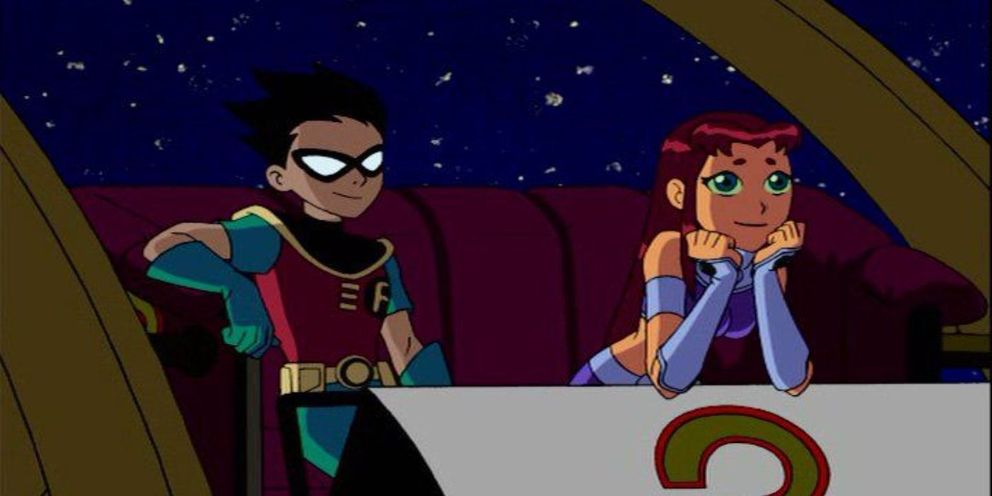 Robin and Starfire sitting together on a ferris wheel in Teen Titans