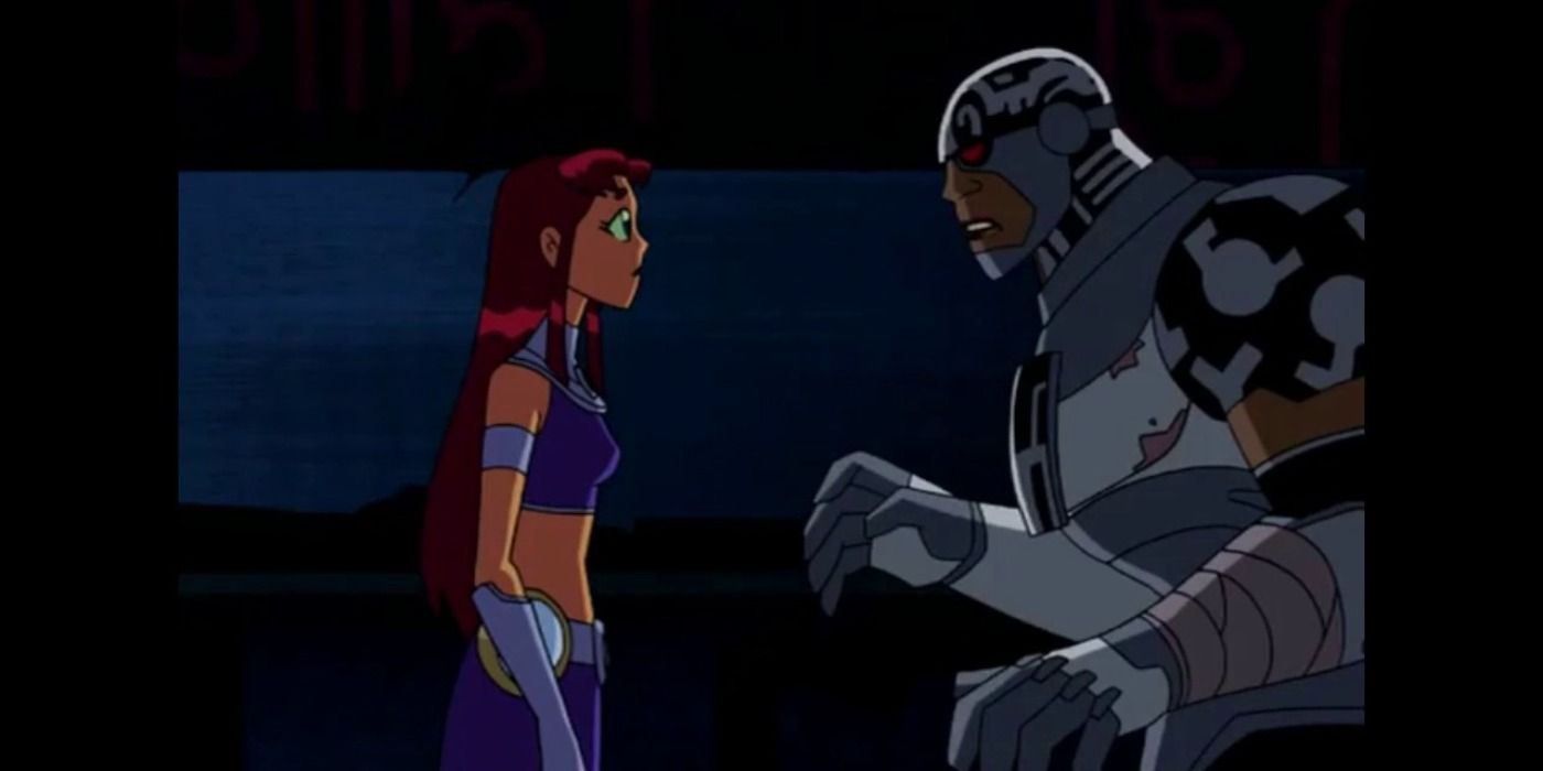 Starfire and Cyborg talking in Teen Titans
