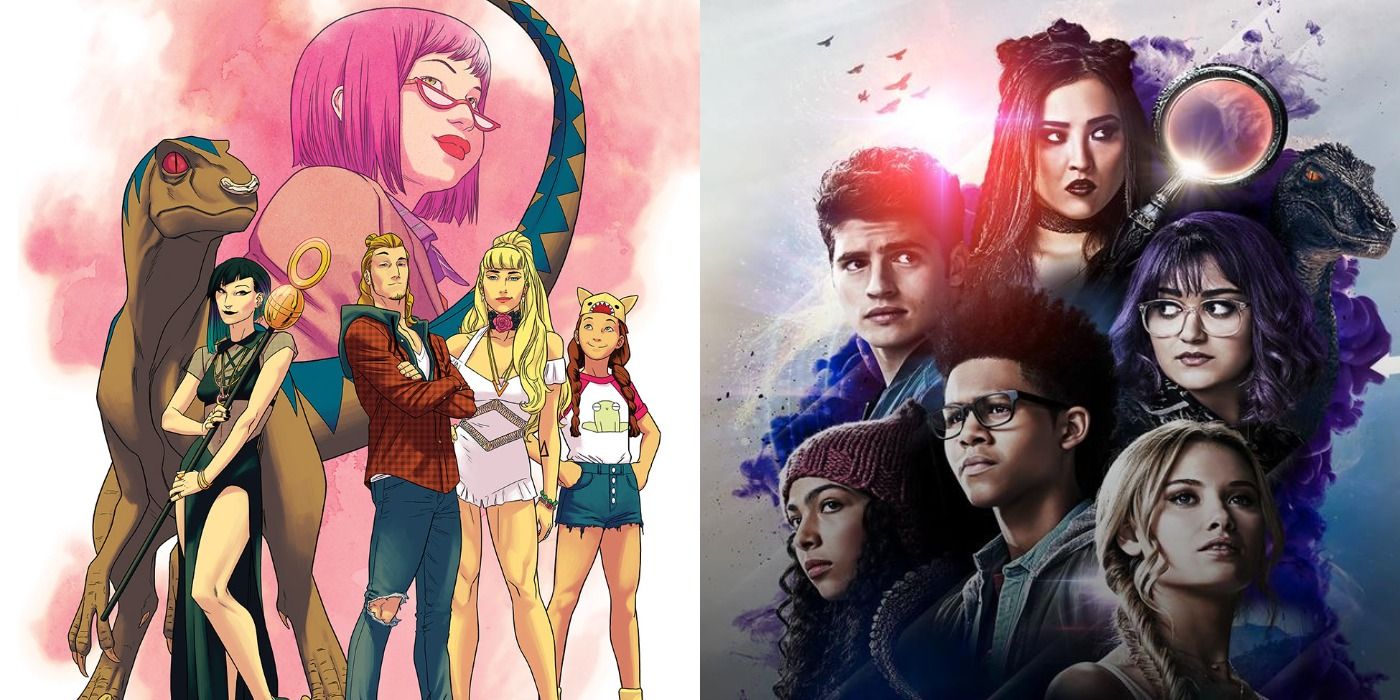 Split image of Marvel's Runaways--the comics and the TV show