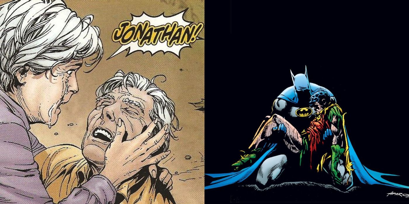 Split image of Jonathan Kent and Jason Todd's deaths