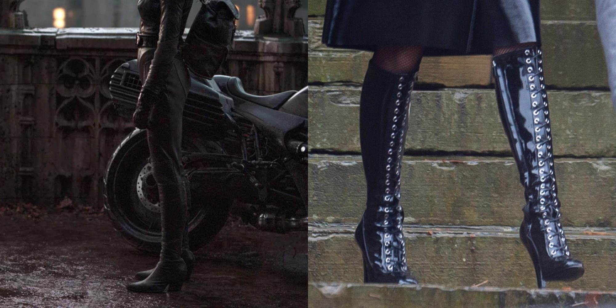 Split image of Selina and Catwoman's Boots