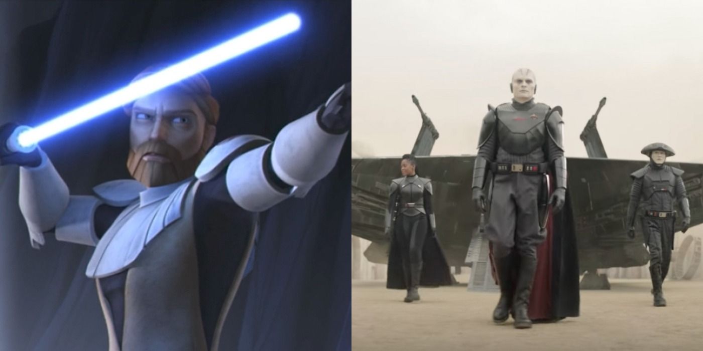 Split image of Obi-Wan Kenobi and the Grand Inquisitor