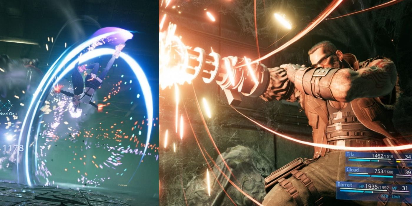 Split image of characters doing Limit Breaks in Final Fantasy 7 Remake