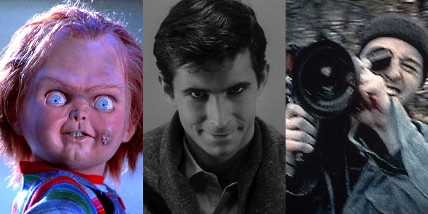 Stills from the horror movies Child&rsquo;s Play 2, Psycho, and The Blair Witch Project.