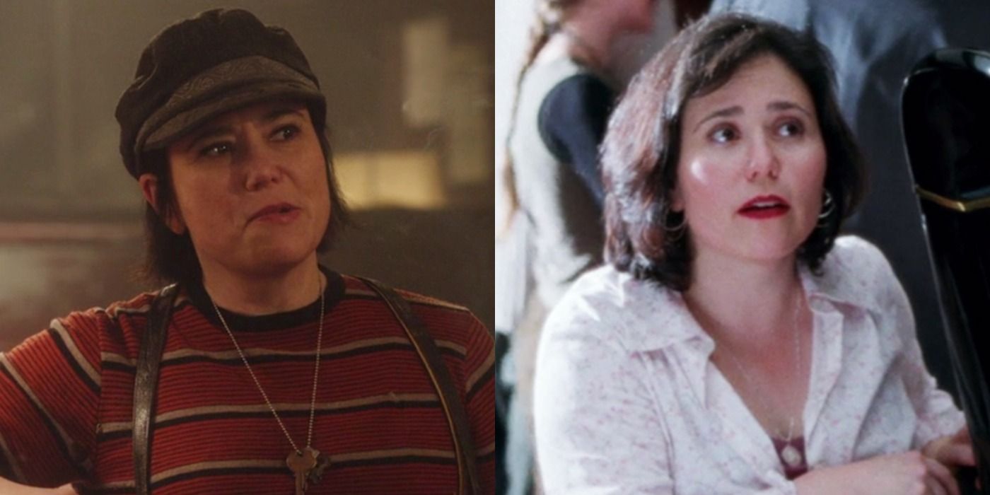 Split screen of Alex Borstein on Mrs. Maisel and Gilmore Girls