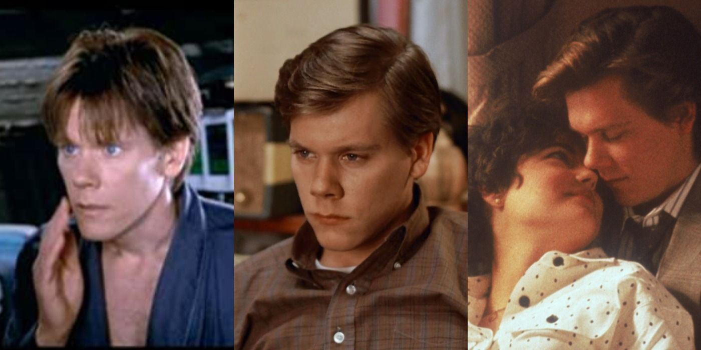 Kevin Bacon in Hollow Man, Diner, and She's Having a Baby in three side by side images.