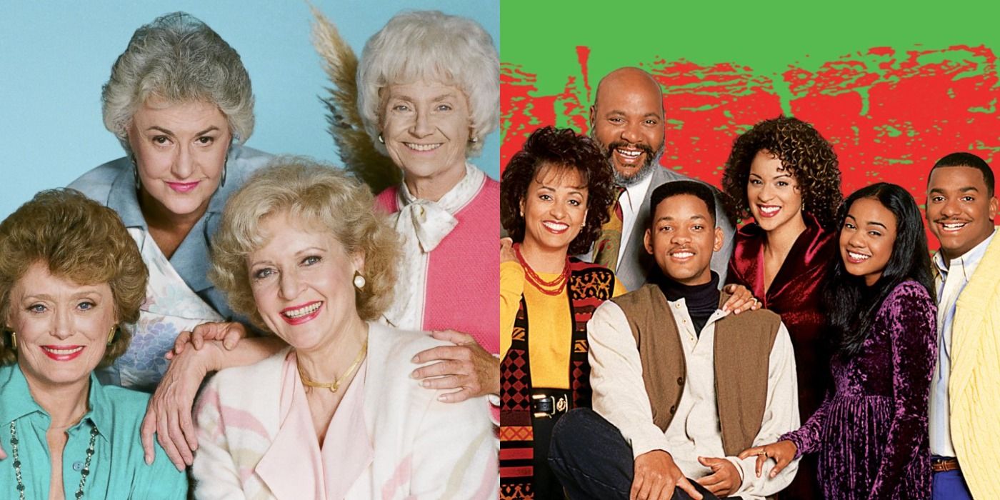 dual photo of the golden girls cast and the cast of the fresh prince of bel-air