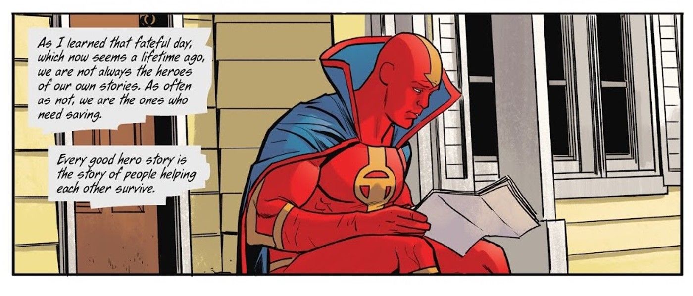 Red Tornado reading a letter in One Star Squadron
