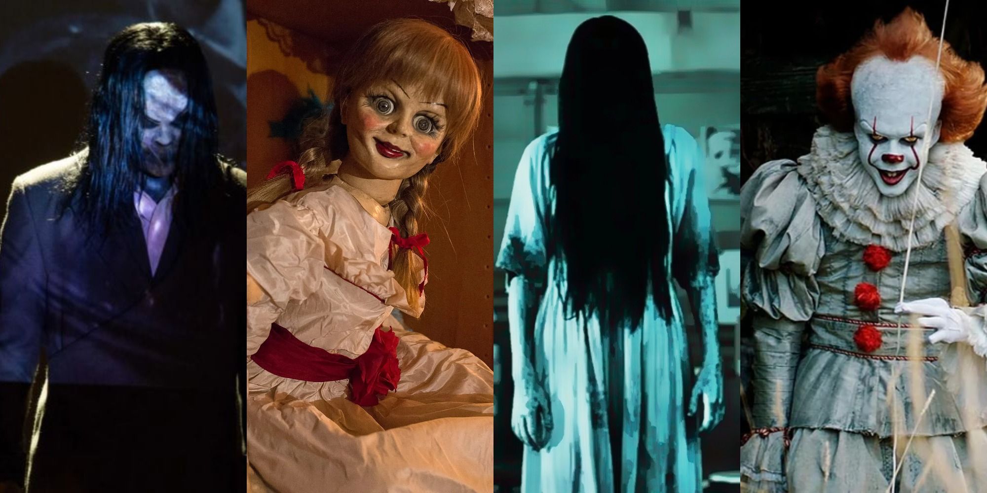 Bunhuul, Annabelle the doll, Samara from The Ring, and Pennywise the clown