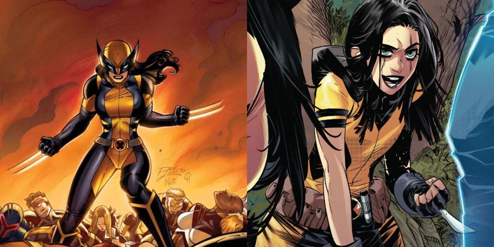 side by side image of Laura Kinney as X-23 and Gabrielle Kinney as Honey Badger in Marvel Comics