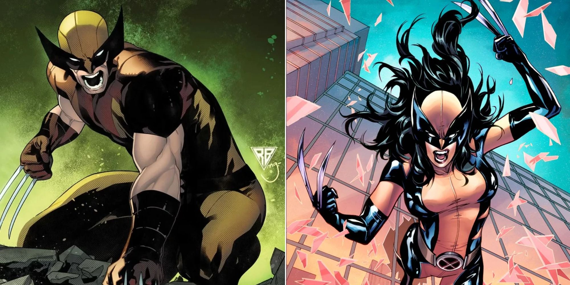 side by side images of Logan as Wolverine and Laura Kinney as X-23 in Marvel Comics