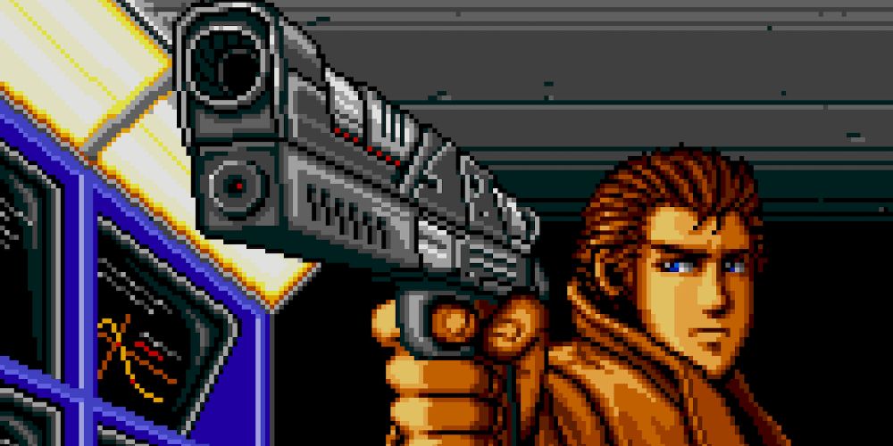 A character with a gun in Snatcher