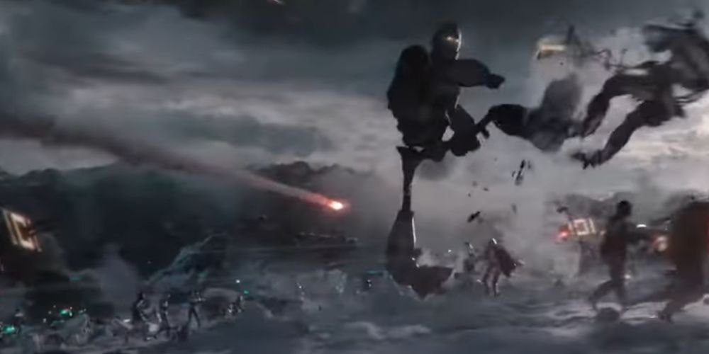 Stormtroopers from Star Wars in the lower left corner of a shot in Ready Player One fighting alongside the Iron Giant during the film's climactic battle