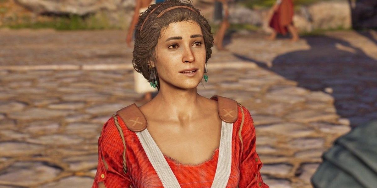 Myrrine talks to Alexios in front of the throne room