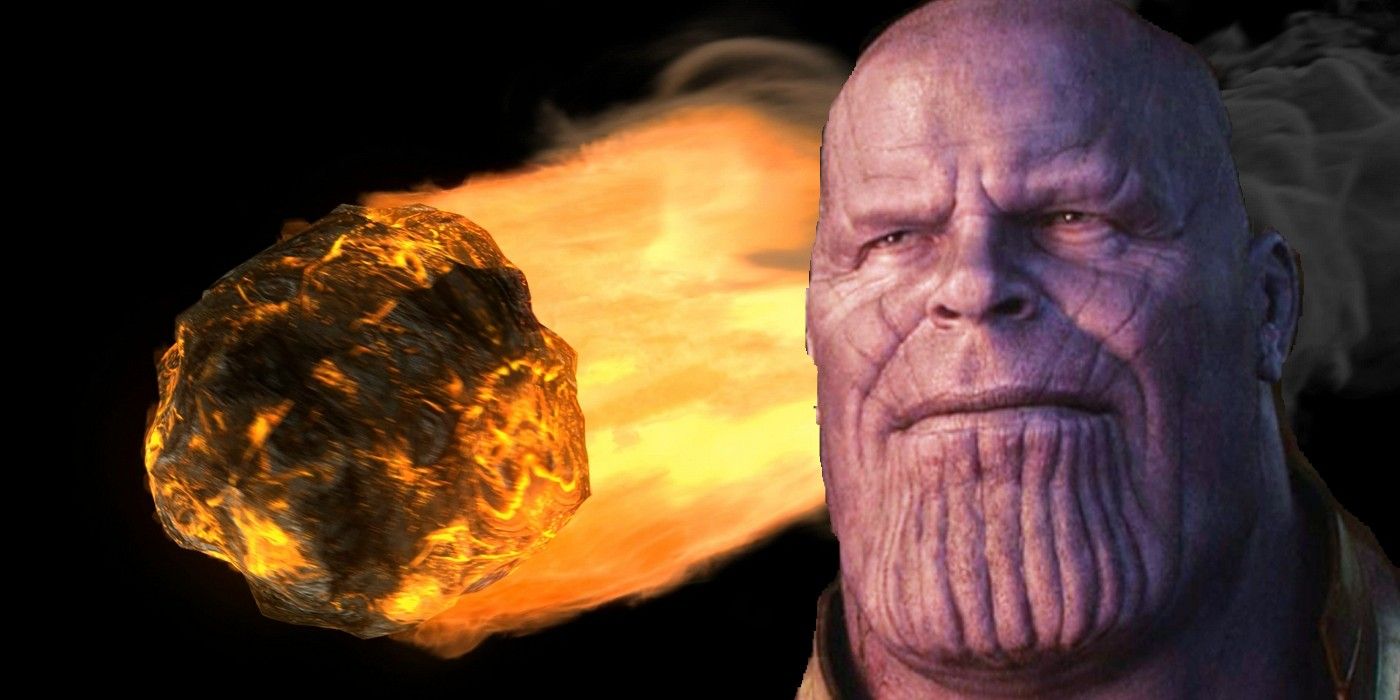 Thanos with a meteor in the background