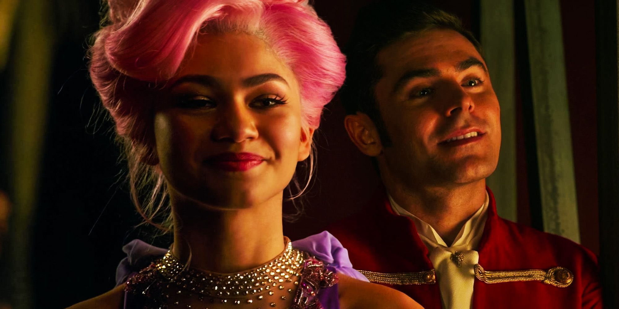 A blended image features Zendaya as Anne Wheeler and Zac Efron as Phillip Carlyle in The Greatest Showman