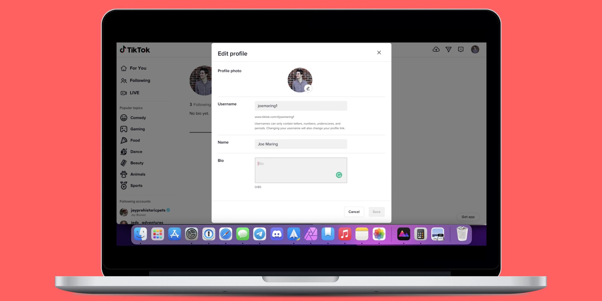 Adding links to your TikTok profile on the desktop site