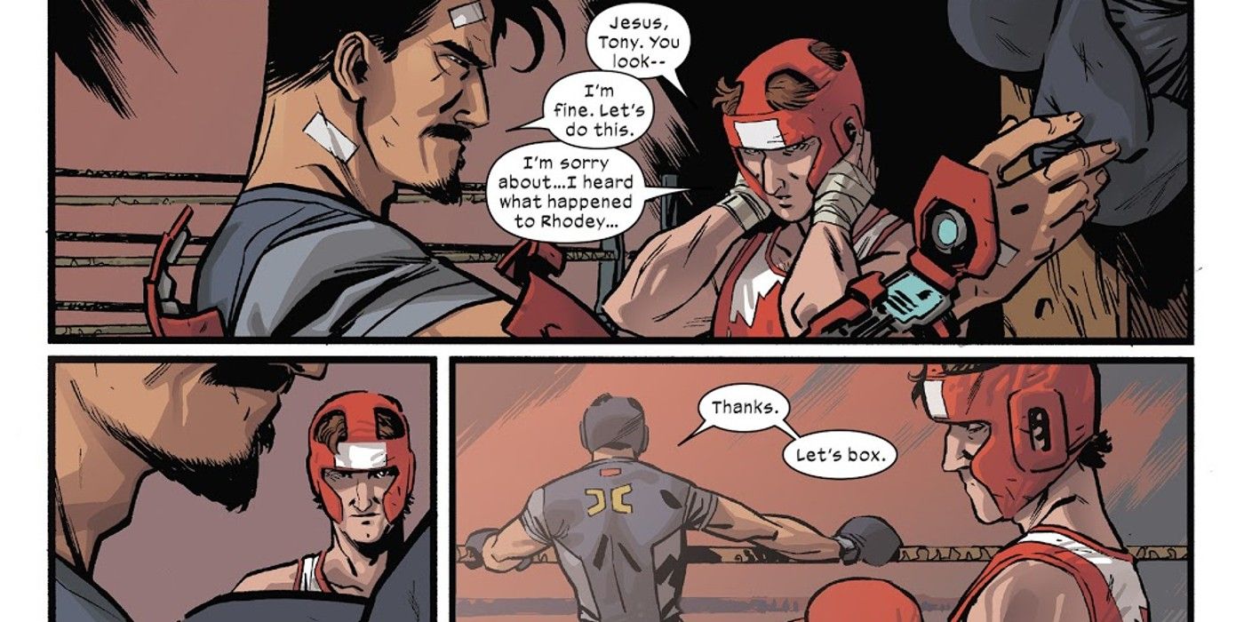 tony stark and justin trudeau about to box.