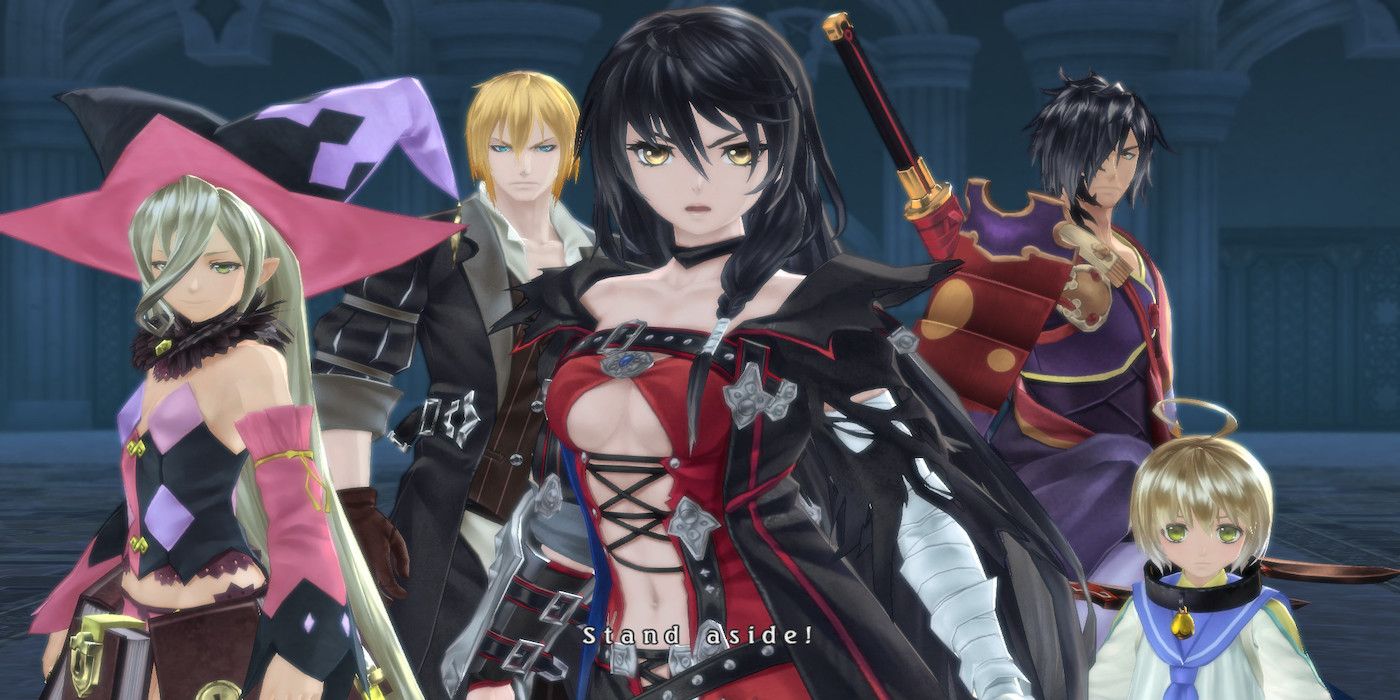 Velvet Crowe standing in front of other party members in the game Tales of Berseria