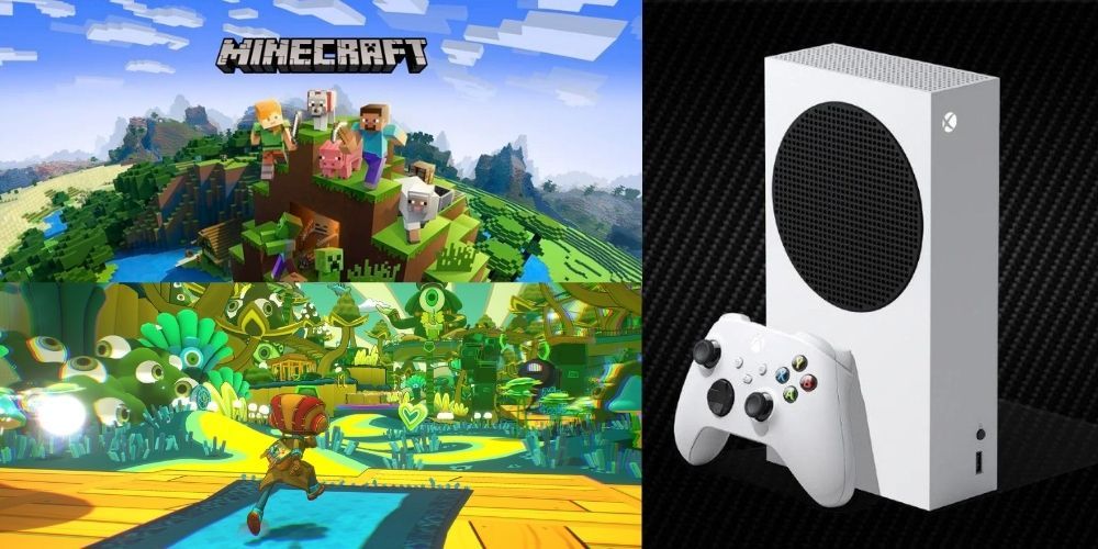 The cover for Minecraft and Psychonauts sits next to the Xbox Series S