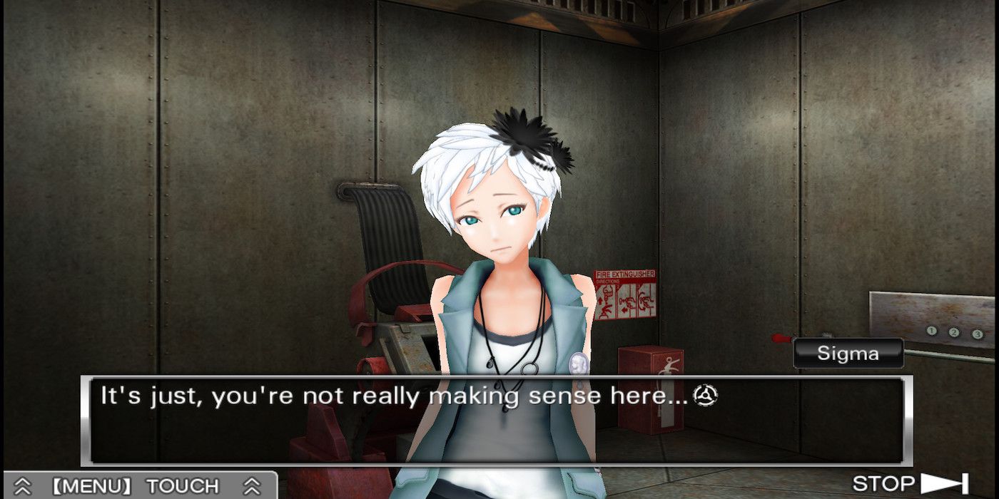The player character, Sigma, talking to Phi in the game Zero Escape: Virtue&rsquo;s Last Reward