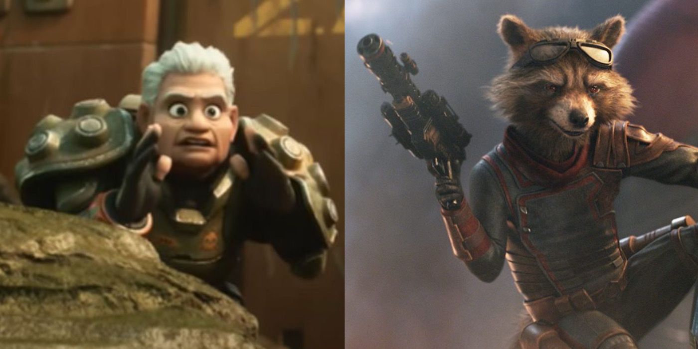 An image of Darby from Lightyear sits next to an image of Rocket from the MCU