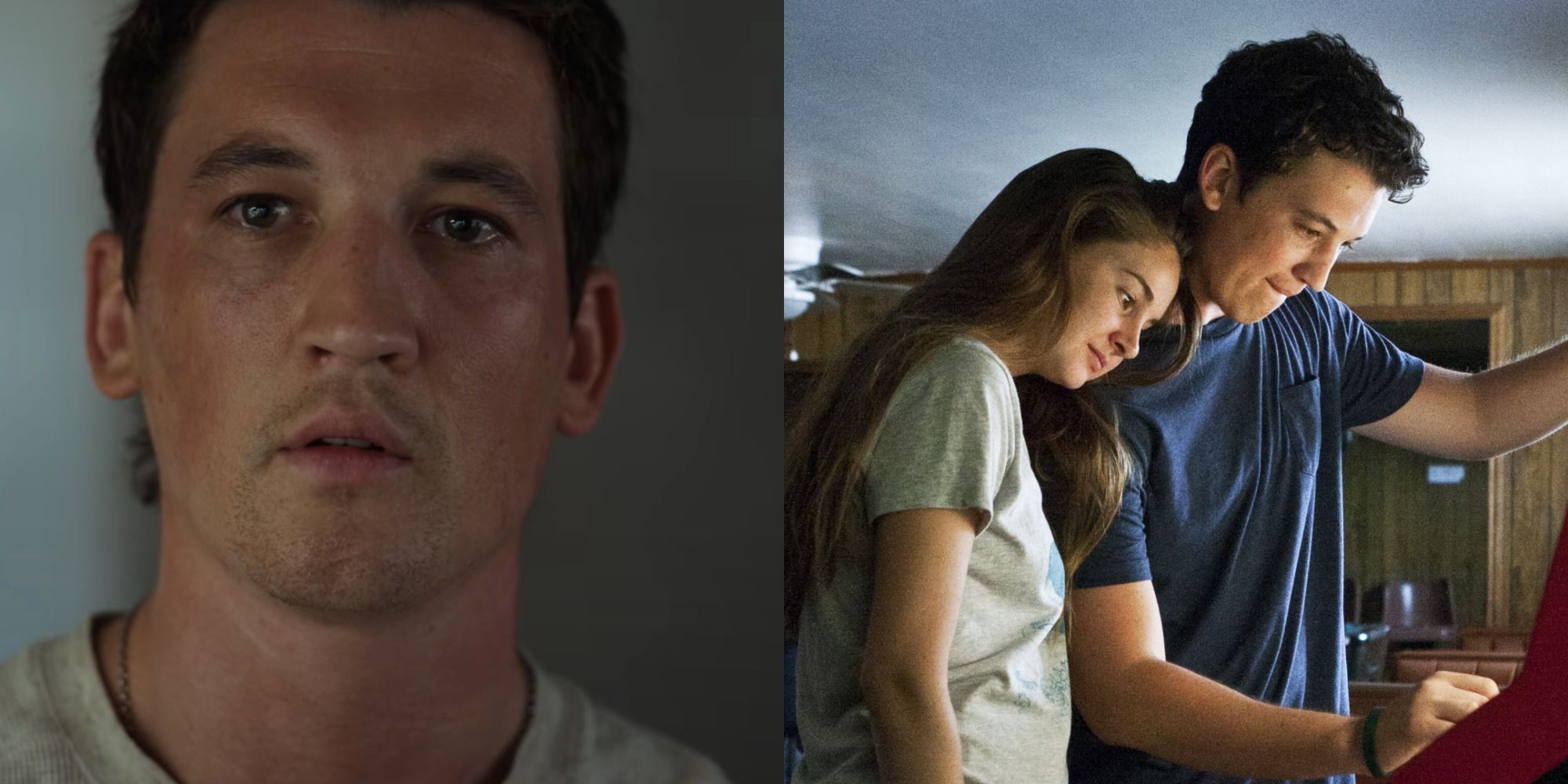 Split image of Miles Teller in Spiderhead and The Spectacular Now
