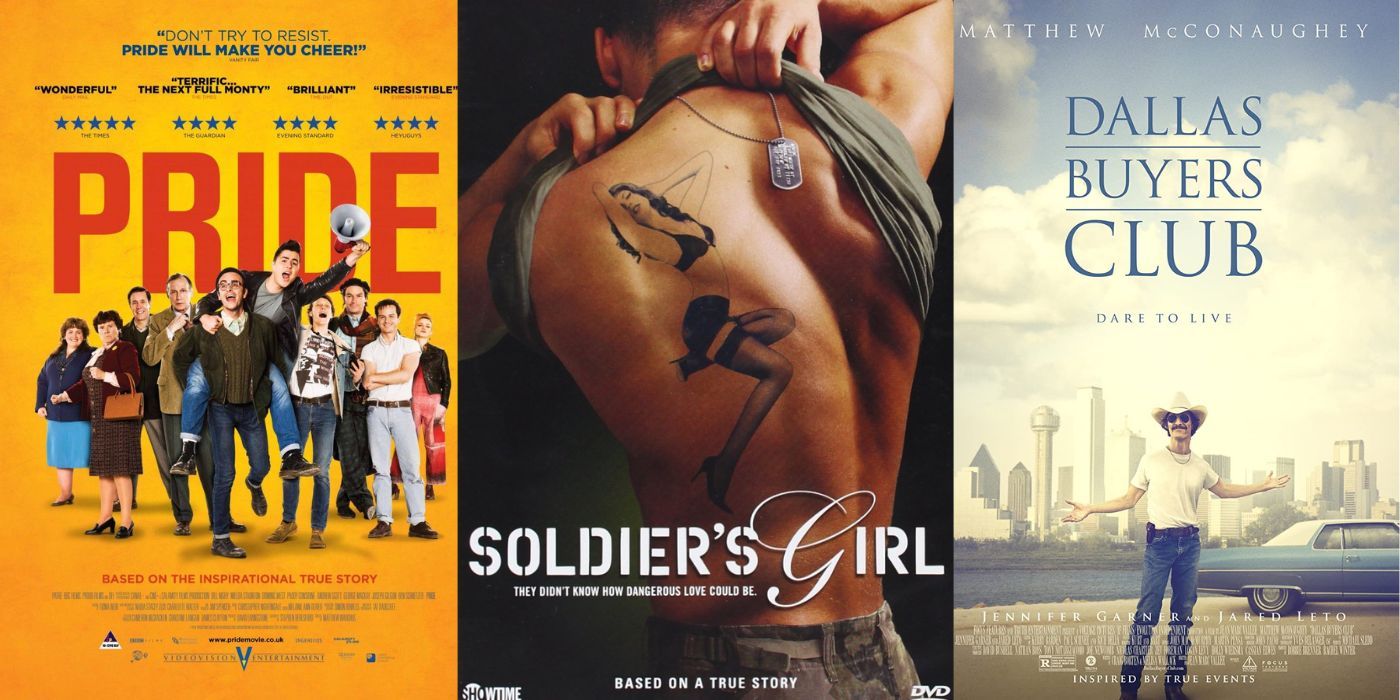 Split image of covers for Pride, Soldier's Girl and Dallas Buyers Club
