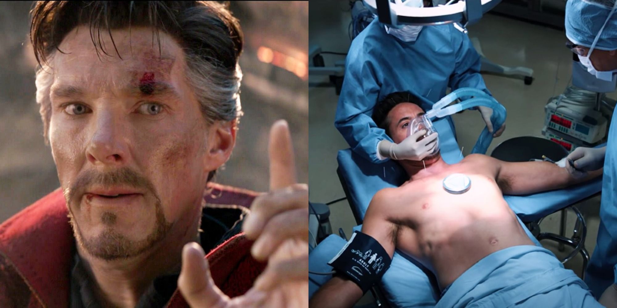 Split image Doctor Strange and Tony Stark in the MCU