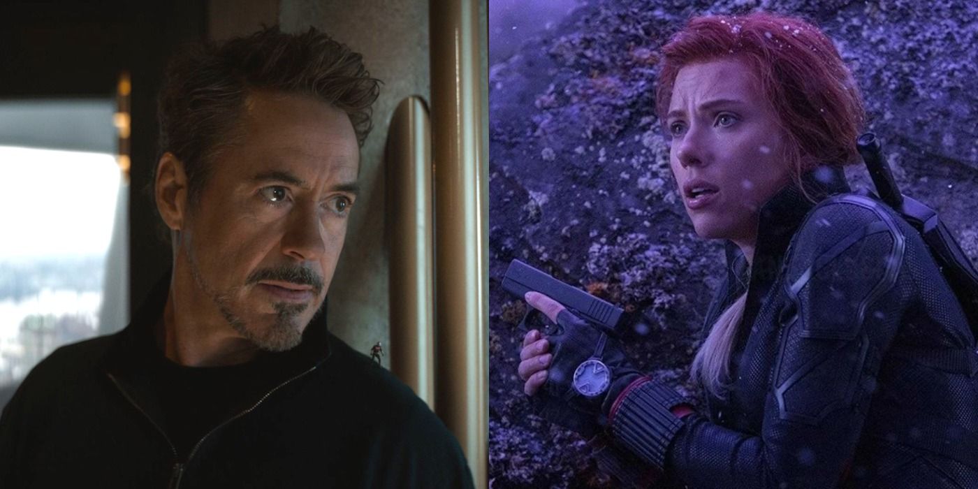 Tony Stark and Natasha Romanoff looking at each other