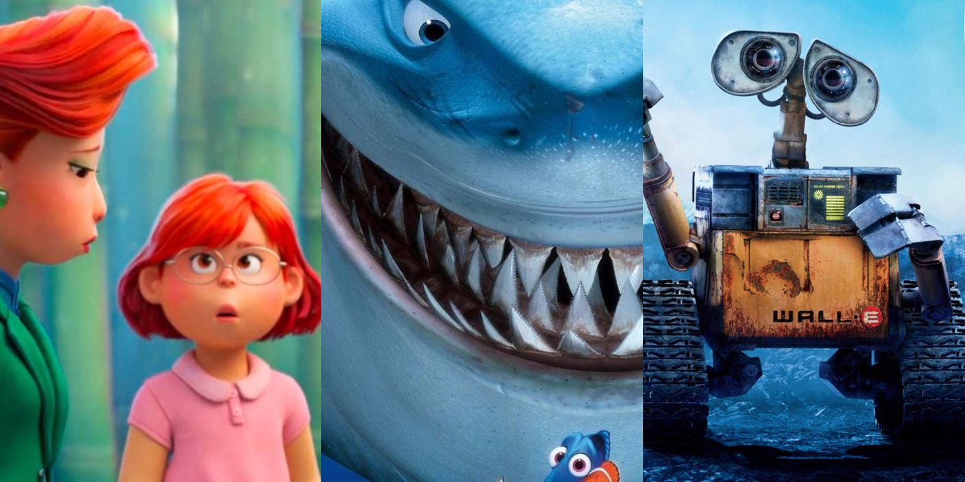 Split image of scenes from Turning Red, Finding Nemo, and Wall-E