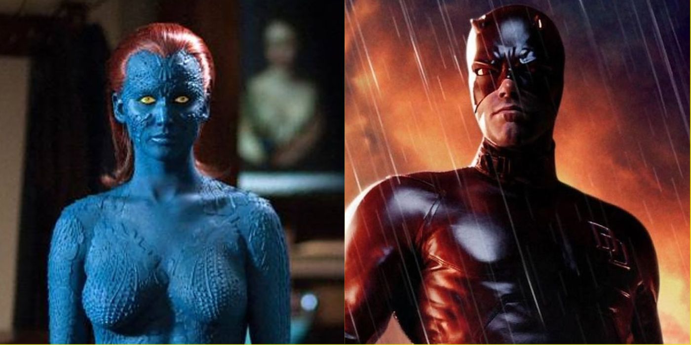 Split image of Jennifer Lawrence as Mystique and Ben Affleck as Daredevil
