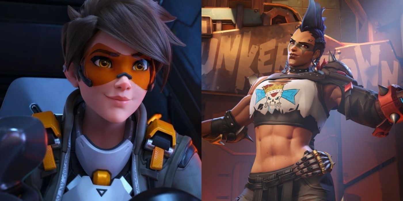 A split image of Tracer and Junker Queen from Overwatch 2.