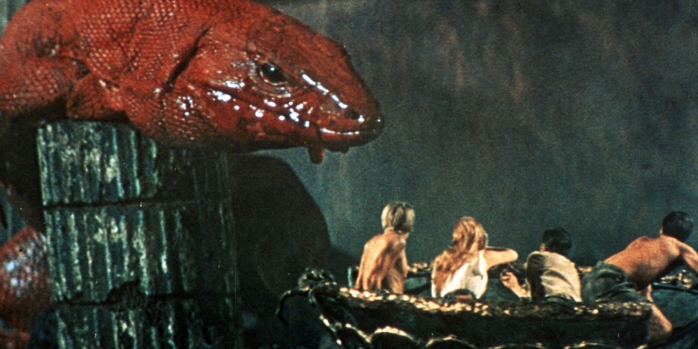 The giant chameleon attacks in the ending of Journey to the Center of the Earth