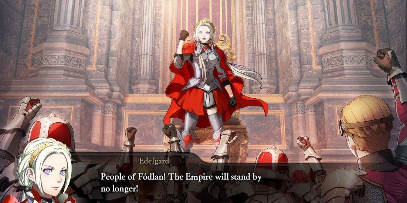 Edelgard rallying the Empire in Three Hopes.