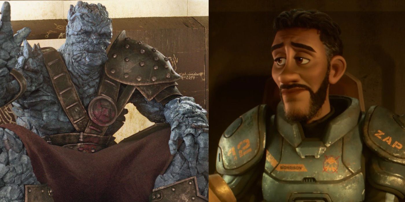 An image of Korg From Thor: Ragnarok sits next to an image of Mo Morrison in Lightyear