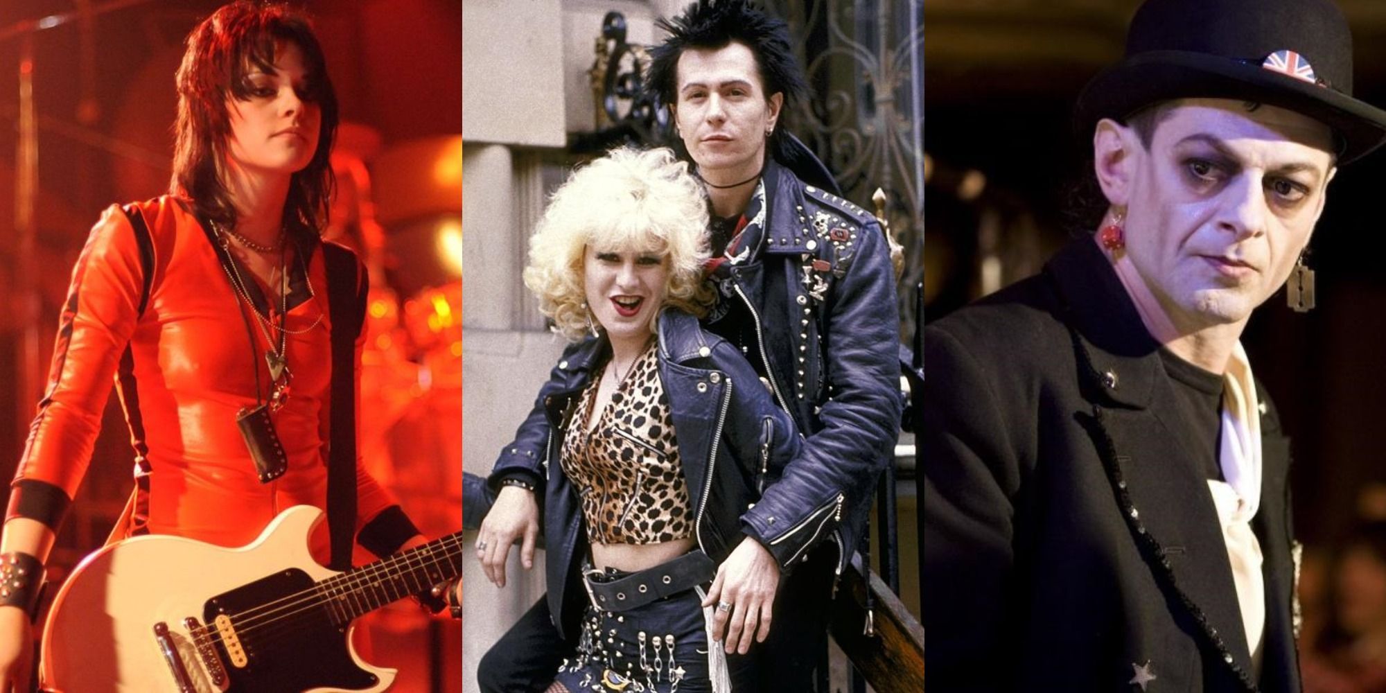 Stills from The Runaways, Sid & Nancy, and Sex & Drugs & Rock & Roll