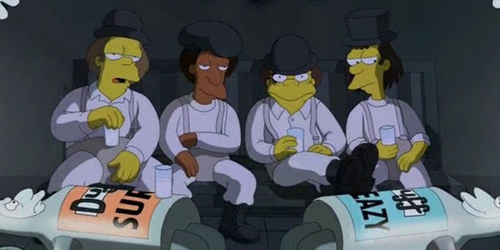 A Clockwork Orange parody with Moe and his customers in The Simpsons
