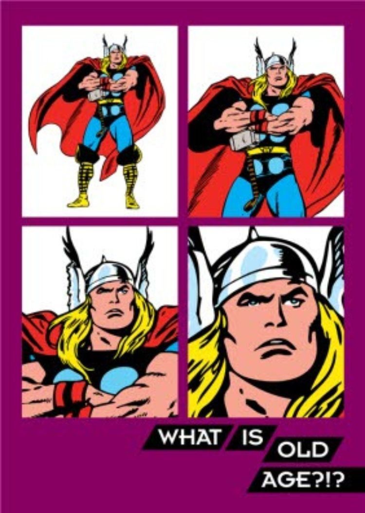 A four panel birthday card meme featuring Thor