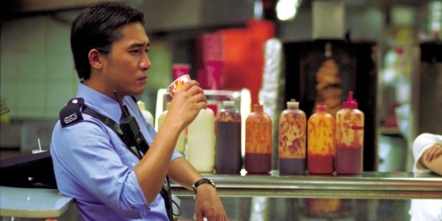 A policeman at a fast food place in Chungking Express