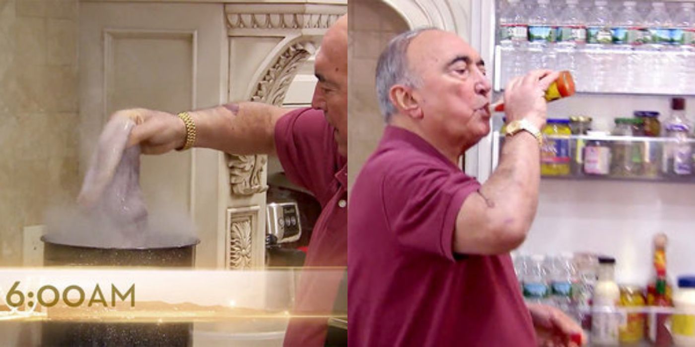 A split image of nonno cooking at 6am in RHONJ
