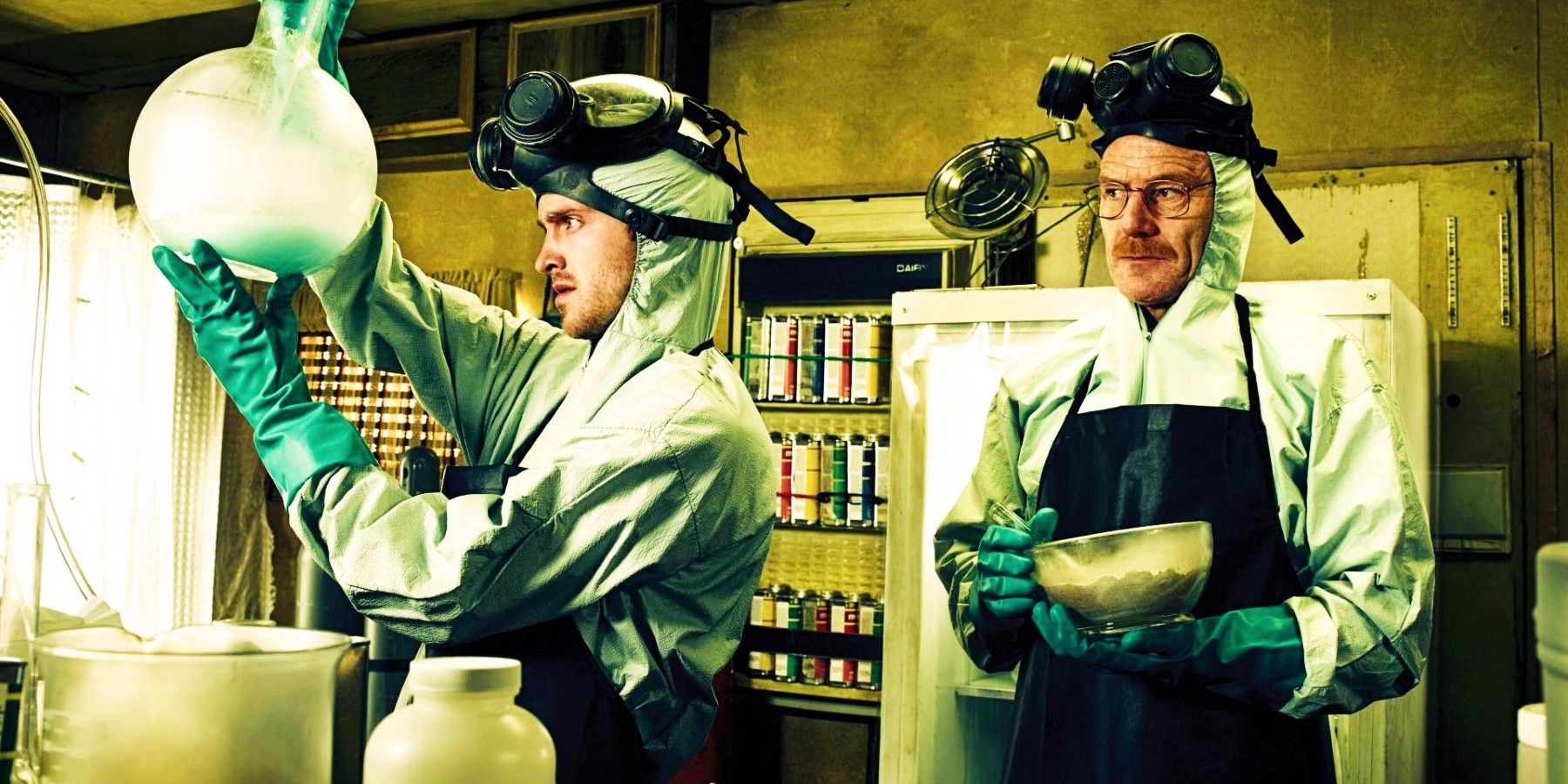 Aaron Paul and Bryan Cranston as Jesse and Walt in Breaking Bad