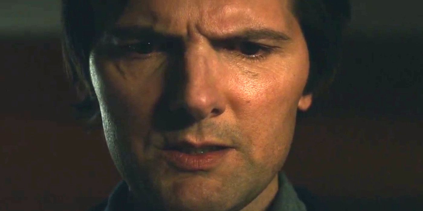 Adam Scott in character as Mark's innie in Severance looking shocked and angry