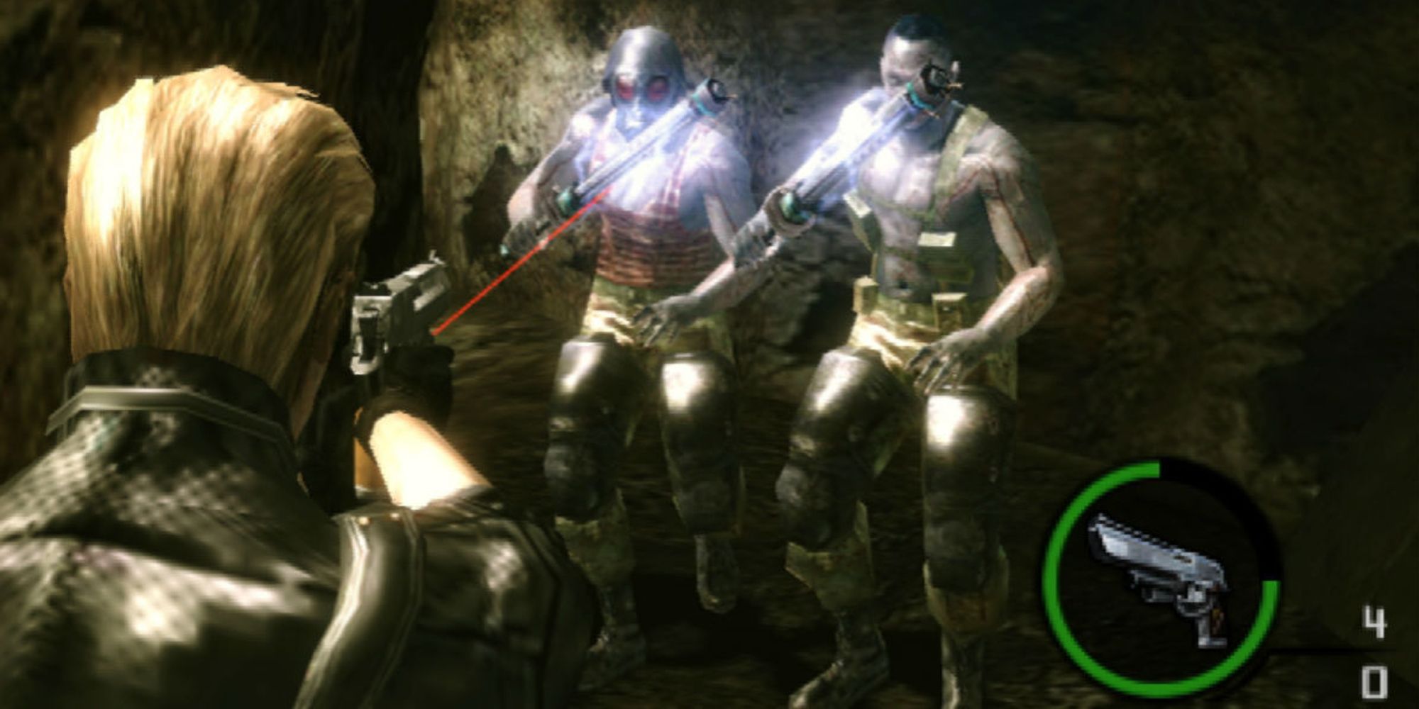Albert Wesker fighting off armed zombies in Resident Evil The Mercenaries 3D
