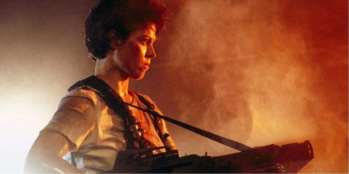 Ellen Ripley with a gun in Alien. 