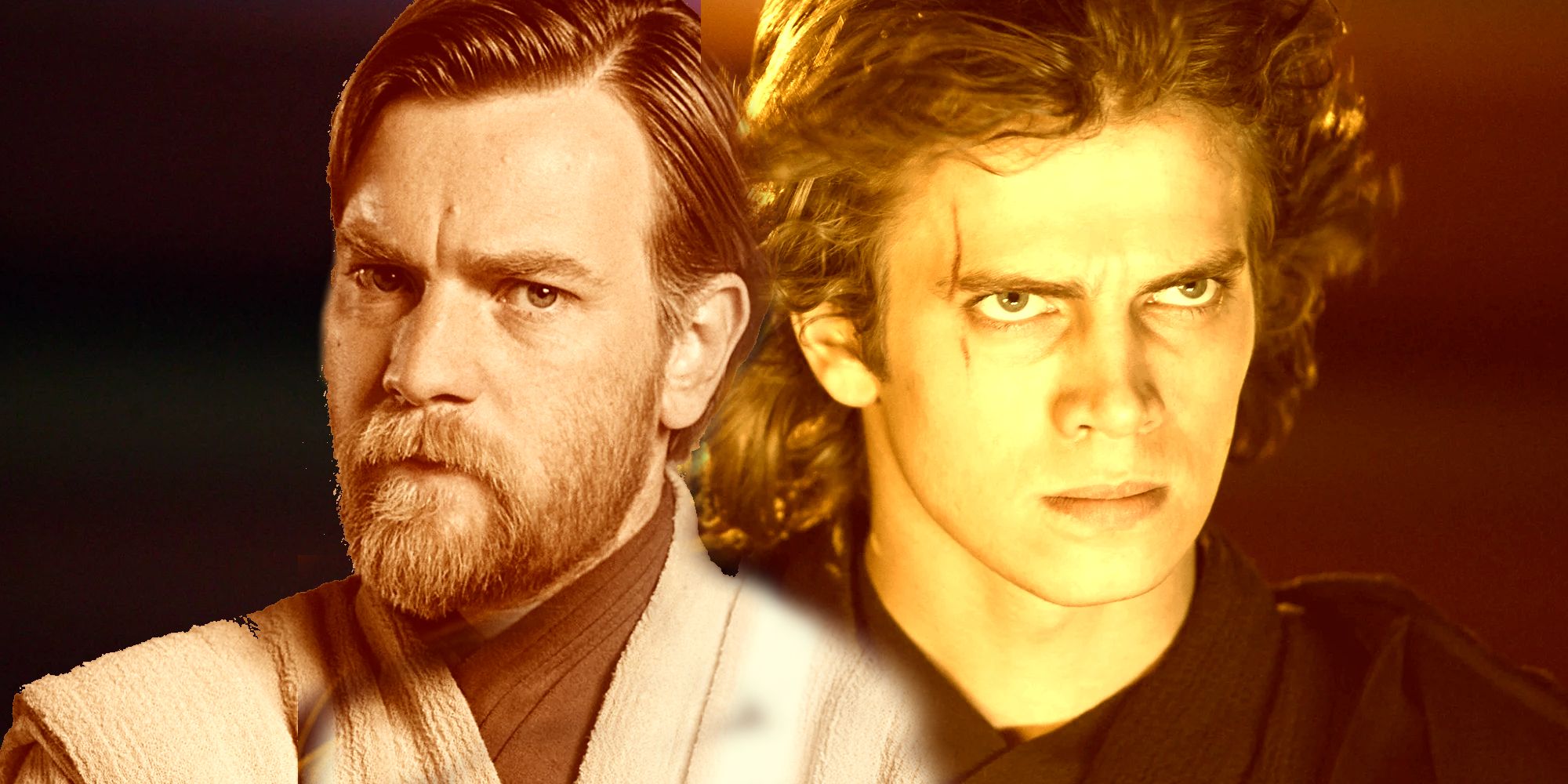 Ewan McGregor as Obi-Wan Kenobi and Hayden Christensen as Anakin Skywalker in Revenge of the Sith